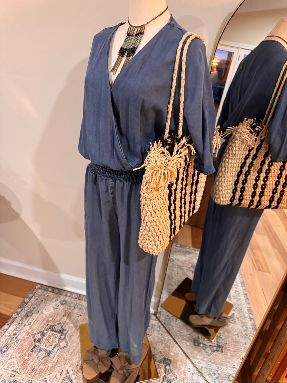 soft chambray blue faux wrap jumpsuit